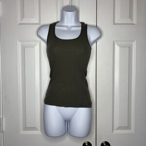 Olive Green Ribbed Tank Top Fitted Stretch Basic Size Small